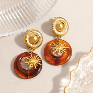 Pendientes Colgantes de Sol en Color Ámbar Marrón, Chapados en Oro de 18k, de Acero Inoxidable, para Fiestas, Pendientes de Moda - Product Image 2