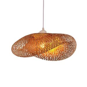 Lámpara colgante de ratán con forma ovalada, iluminación LED para el hogar, sala de té, restaurante, pantalla decorativa, accesorio de techo tejido de bambú - Product Image 1