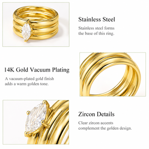 แหวนเพทายทรงมาร์คีส์ สแตนเลสสตีล ชุบทอง 14K แบบสุญญากาศ เครื่องประดับสีทอง - Product Image 3