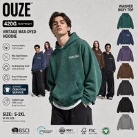 Hoodie Pria High Street 420gsm Heavyweight Batik Wash Vintage Retro Pullover Remaja Streetwear Logo Kustom