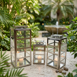 Wholesale Stainless Steel Glass <b>Lanterns</b> <b>Candle</b> Holders Home Decoration Handmade Modern Luxury Customized Size for Indoor - Product Image 1