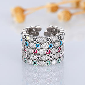 Anillo de Moda T0820 con Ojo Turco Azul y Piedras de Esmalte, Engaste Pavé, Joyería Unisex de Regalo, Forma Redonda, Tono Plateado - Product Image 4