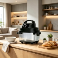 Longbank Nouvelle Friteuse à Air Électrique Numérique Non Toxique, Capacité 4.8L+6L, Matériau en Verre, 1700W, Cuisson Rapide Turbo, Sans Huile