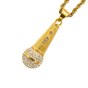 Hip Hop Microphone 18K Plaqué Or Griffe Réglage Cubique Zircone Étanche En Acier Inoxydable Bijoux De Mode Pendentif pour Homme Homme - Product Image 4