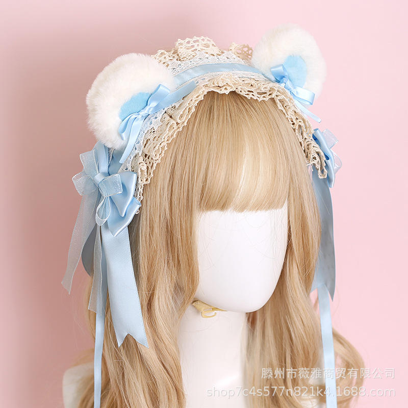 soft cute bear ear hair band-light blue