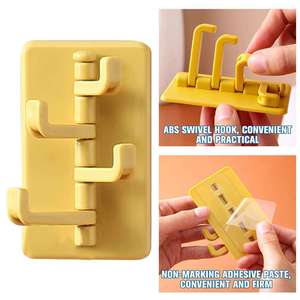 Cocina Baño plástico fuerte adhesivo gancho almacenamiento multifuncional colgador montado en la pared 4 ganchos - Product Image 3