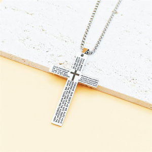 Venta al por mayor impermeable de moda de acero inoxidable geométrico grabado cristiano <span class=keywords><strong>Biblia</strong></span> oración carta personalizada Cruz colgante collar - Product Image 6