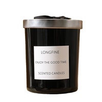 Bougie d'aromathérapie en cire de soja, style vintage, faite à la main, longue durée, en pot de verre cylindrique, avec couvercle noir et argenté, pour chambre et espace frais
