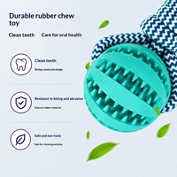 Balle distributrice de nourriture en caoutchouc pour animaux de compagnie, avec système de fixation par cordon, pour la dentition, le jeu de la corde, l'entraînement, jouet à mâcher résistant aux morsures, nettoyage dentaire et récompense