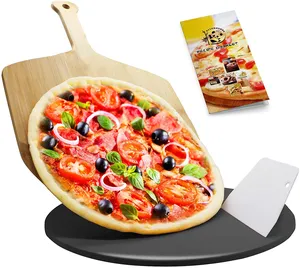ピザピールパドルバンブーピザピールセットオーブンとグリル用の黒いピザストーン