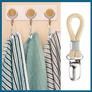 Attaches-serviettes suspendues en métal avec boucle en coton tressé et <span class=keywords><strong>pince</strong></span> métallique <span class=keywords><strong>pour</strong></span> salle de bain - Product Image 1