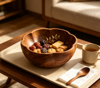 Bol à soupe en bois massif, bol décoratif pour fruits, bol à pâte en bois, bol en bois poli à la main, bol décoratif, saladier naturel