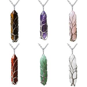 Ciondolo <span class=keywords><strong>Albero</strong></span> della Vita in Cristallo Naturale, Prisma Esagonale, Collana Artigianale con Pendente in Pietra Naturale Grezza - Product Image 5