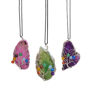 Kalung liontin batu akik alami manik-manik warna-warni pohon kehidupan buatan tangan sutra campuran perhiasan - Product Image 5