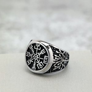 Stainless Steel Men's <b>Ring</b> Hip Hop Round Geometric Plant Pattern Gift Jewelry - Product Image 1