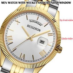 Reloj de Hombre Besseron de Alta Calidad, Acero Inoxidable, Personalizado con Fecha y Día de la Semana, Oro Amarillo de 18k, 40mm, Venta al Por Mayor - Product Image 6