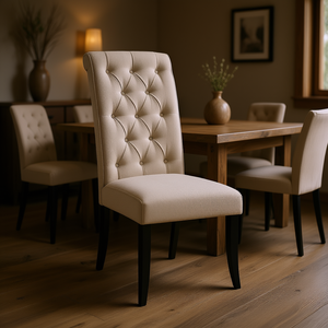 Sedia da pranzo trapuntata in tessuto beige, stile rustico moderno, imbottita, per cucina, soggiorno, gambe in legno, set da 2 - Product Image 2