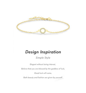 S925 silver Minimalist 18K Gold Plated Chain <b>Bracelet</b> With Crystal Circle Charm Unisex Everyday Wear - Product Image 6