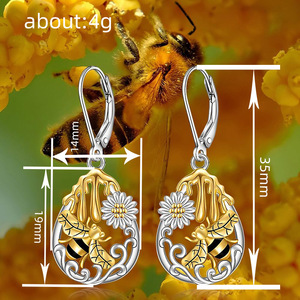 Boucles d'oreilles pendantes en forme de marguerite avec pot de miel pour femme, bijoux de mode bicolores à motif floral - Product Image 5