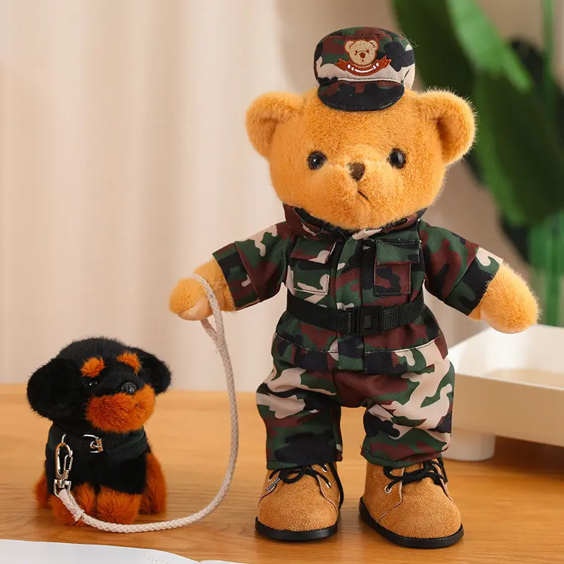 सैन्य पुलिस और फायरमैन लोगो टेडी बियर आलीशान खिलौने भरवां पशु विमान कंपनी प्रोमोशनल उपहार लोगो शुभंकर टेडी बियर