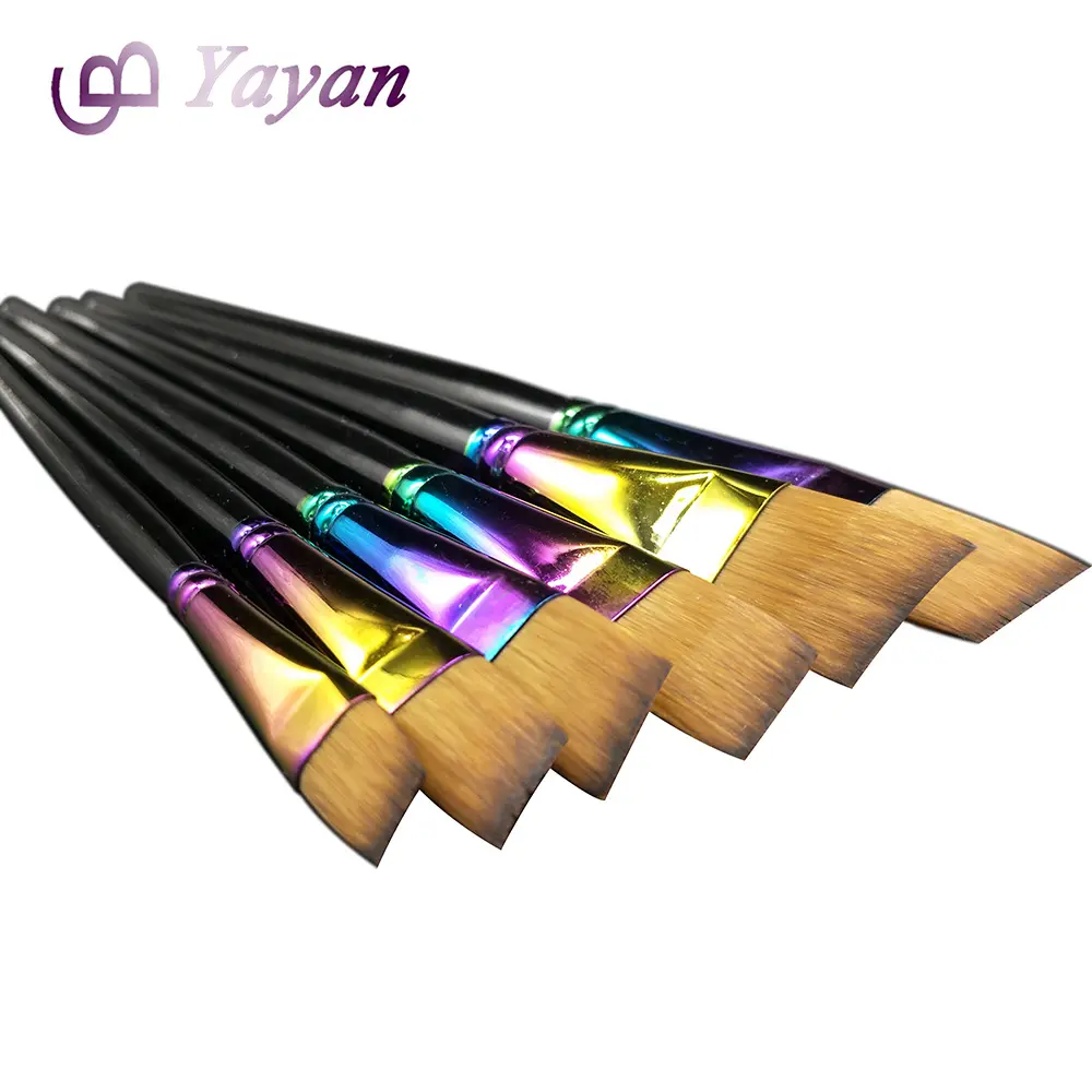 6pcs/set Watercolor Acrylic Nylon Bristle Rainbow Ferrule Paint Brushes Set with Free Sample Brushes