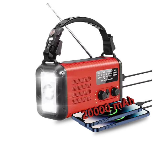 Hot Sale 20000mAh Portable LED Radio Solar Powered USB Hand Crank with SOS Alarm Emergency Weather Band AM FM Light Feature