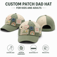 Casquette de baseball 6 panneaux color block avec appliqué vert sauge et crème en coton, ajustable, unisexe, tendance, OEM