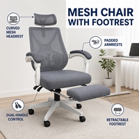 Chaise de bureau moderne à cadre blanc en maille avec repose-pieds escamotable, accoudoirs fixes et pivotante pour la maison, l'école et le bureau de direction