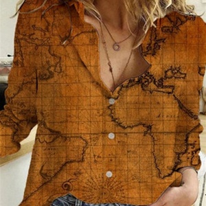 Blusa de Moda para Mujer, Estilo Europeo y Americano, Sólida, Holgada, con Solapa y Manga Larga - Product Image 2