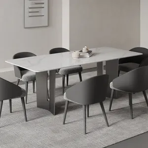 Итальянский легкий роскошный обеденный стол из нержавеющей стали, дизайнерский прямоугольный современный минималистский домашний мраморный стол