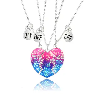 3Pcs/Set New Bff Heart Pendant Necklace Broken Heart 3 Best Friend Forever Necklace Gifts for Bestie Women Girl Jewelry Gift