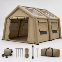 Tente Cabine Gonflable en Toile Kaki 17,28 m² 3,6x4,8x2,3m avec Portes AB, Fenêtres en Mélange de Coton, Tente Gonflable pour 7-10 Personnes, Glamping Familial
