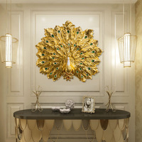 Nordique 33 pouces extra large luxe salon plaqué or résine paon 3d peinture mur art suspendu décor à la maison