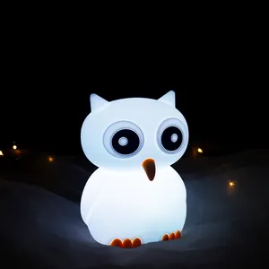 Lámpara Led nocturna con forma de luna para niños, luz de noche con grifo de animales, búho, funciona con batería, regalo de Navidad