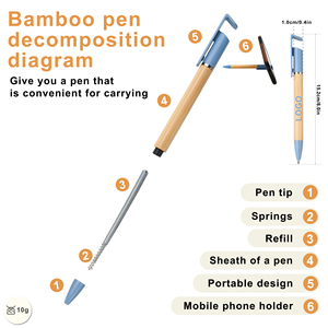 Selling Eco-Friendly Retractable Bamboo <b>Pen</b> with Customized Printing Logo Ballpoint <b>Pens</b> Branding for Mobile Phone Holder - Product Image 3