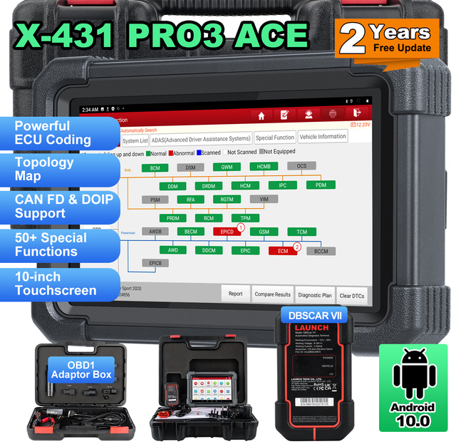 LAUNCH X431 PRO3 ACE Bi-directional Control Car Diagnostic Tool Machine OBD2 Scanner With 38 Resets 2 Years Free