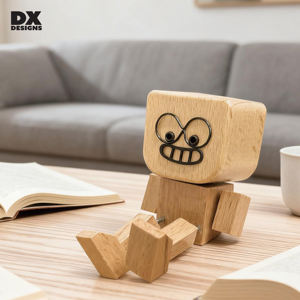 Jouet robot <span class=keywords><strong>en</strong></span> <span class=keywords><strong>bois</strong></span> DX Designs avec expressions faciales interchangeables, décor de bureau articulé et jouet anti-stress - Product Image 4