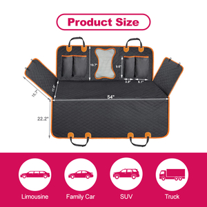Protector de Asiento de Coche para Mascotas, con Ribete Naranja, Cierre de Cremallera, Velcro de Seguridad, Doble Gancho, Acolchado, Cubierta Trasera - Product Image 4