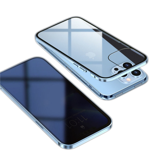 Bulk 360 Degree HD Double Sided Tempered Glass Protector with Magnetic Lens Film Metal Phone Case for iPhone 17 Pro Max 16 15 14