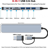 BAJEAL - Estación de Conexión Multipuerto Tipo C de Doble Cabezal 8 en 1 de Alta Calidad, USB 3.0, Aleación de Aluminio, en Oferta