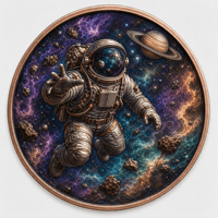 Pièces de monnaie en cuivre à haute relief, 1 once Troy, 99,9 % cuivre pur, pièce ronde Astronaute Espace, impression UV colorée