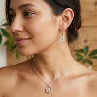 Parure de bijoux en résine de fleur de prunier pressée véritable, chaîne en acier inoxydable, pendentif hexagonal fleur séchée, collier, boucles d'oreilles et bracelet