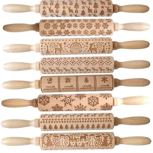 Christmas Kitchen Baking Embossed Wooden Rolling Pin