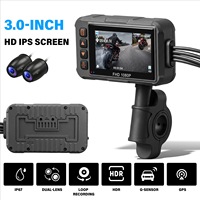 Caméra de tableau de bord pour moto avec double objectif HD étanche de 3,0 pouces, WIFI, contrôle par câble, GPS, enregistreur vidéo avant et arrière 1080P