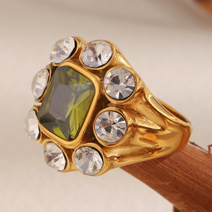 Vintage Multi‑Stone <b>Cocktail</b> <b>Ring</b> Pvd 18K <b>Gold</b> Plated Hypoallergenic Stainless Steel Luxury Statement Decorative Finger <b>Ring</b> - Product Image 6