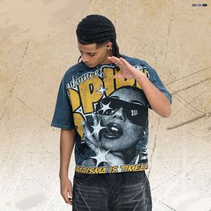 T-shirt Homme Oversize en Coton Lourd 100% Coton Effet Délavé à l'Acide, Col Rond, Manches Courtes, Imprimé, Style Streetwear, Usage Quotidien - Product Image 1