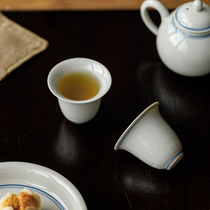 Guanlan Ice Terrace Glazed Ceramic <b>Teacup</b> Double Line Hanyuan Cup Porcelain Kung Fu Tea Set Retro Single Cup - Product Image 4