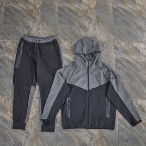 Ensemble de sport en coton pour homme, veste à capuche colorblock à manches longues et pantalon de survêtement avec fermeture éclair adhésive - Product Image 3