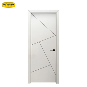 Porta Interna per Bagno in Legno Massello Preassemblata, Impermeabile, Design Moderno con Motivo Geometrico, Stile Americano Bianco, per Hotel e Villa - Product Image 2