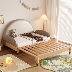 Letto per Bambini Estraibile di Design, Stile Minimalista, in Legno con Sponde di Sicurezza, Set Letto per Bambini Estensibile e Durevole in Pelle - Product Image 3